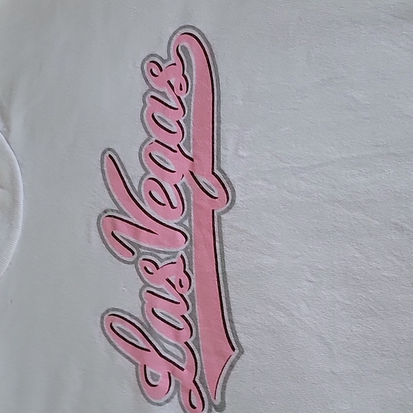 Women's Suna Cotton T-shirt,  White w/"Las Vegas" in Pink,  Size S - Picture 2 of 4